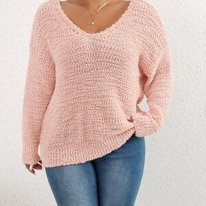 Baby Pink Women's Casual Pearl Chain Sweater